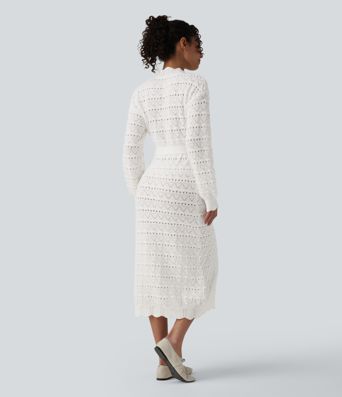 Long Sleeve Belted Midi Casual Sweater Dress