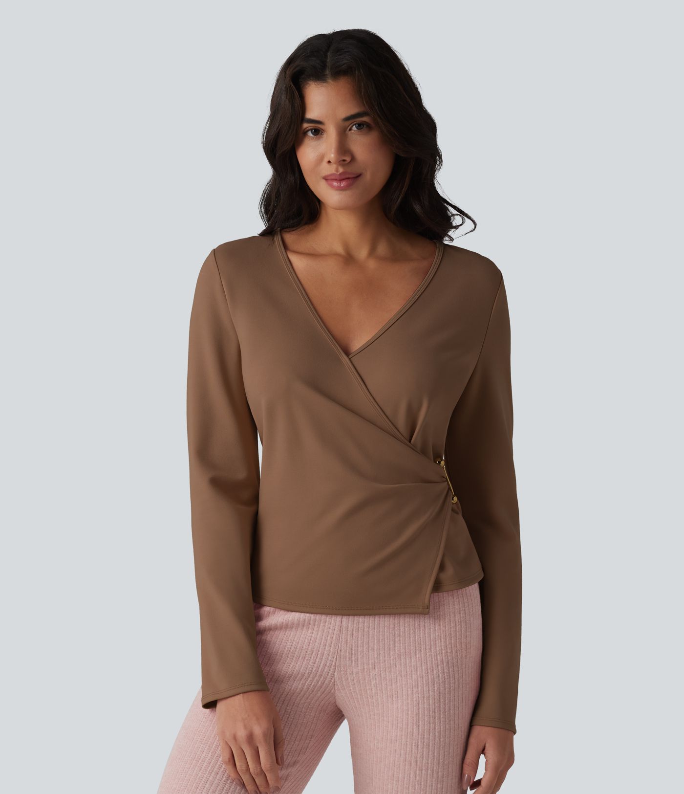 V-neck Long Sleeve Wrap Casual Top
