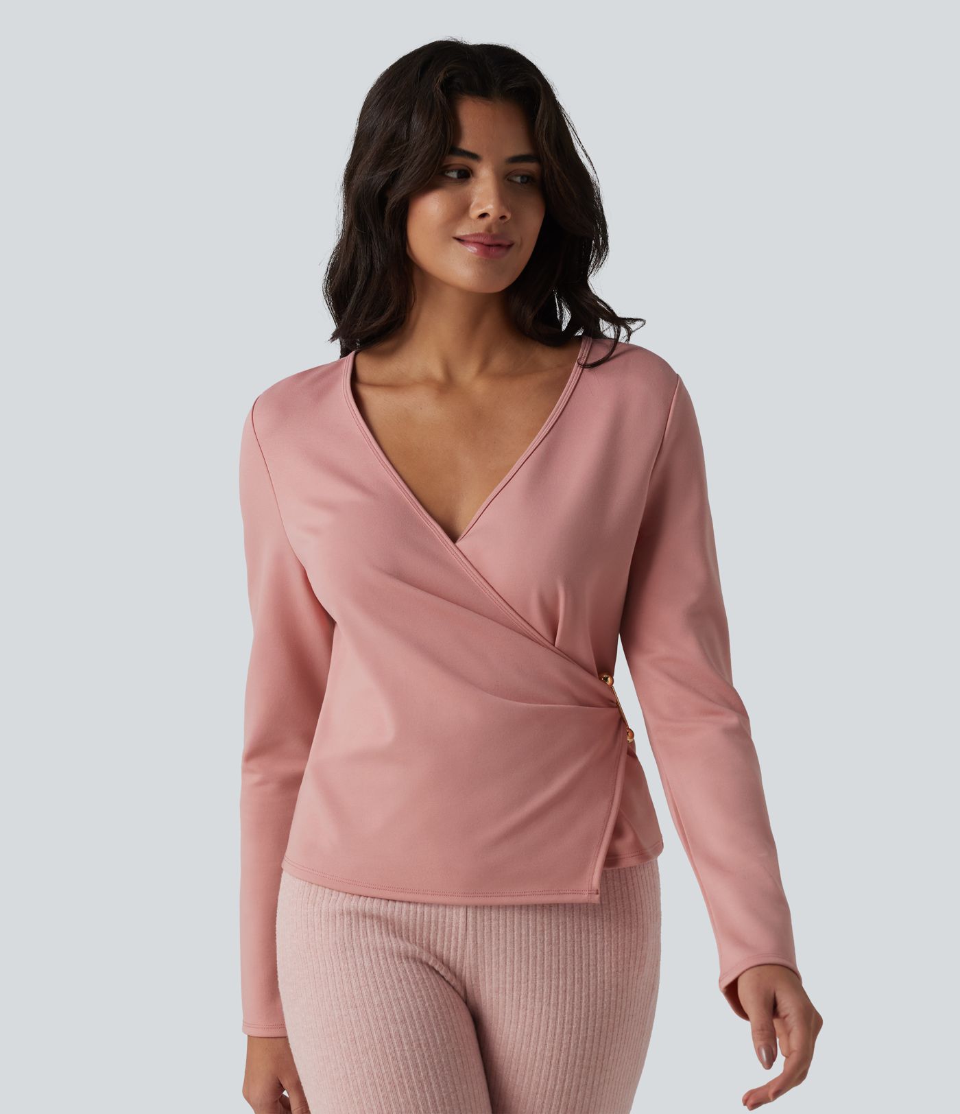 V-neck Long Sleeve Wrap Casual Top