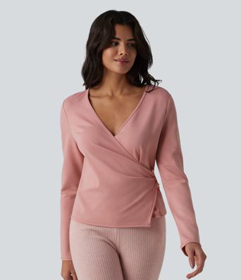 V-neck Long Sleeve Wrap Casual Top