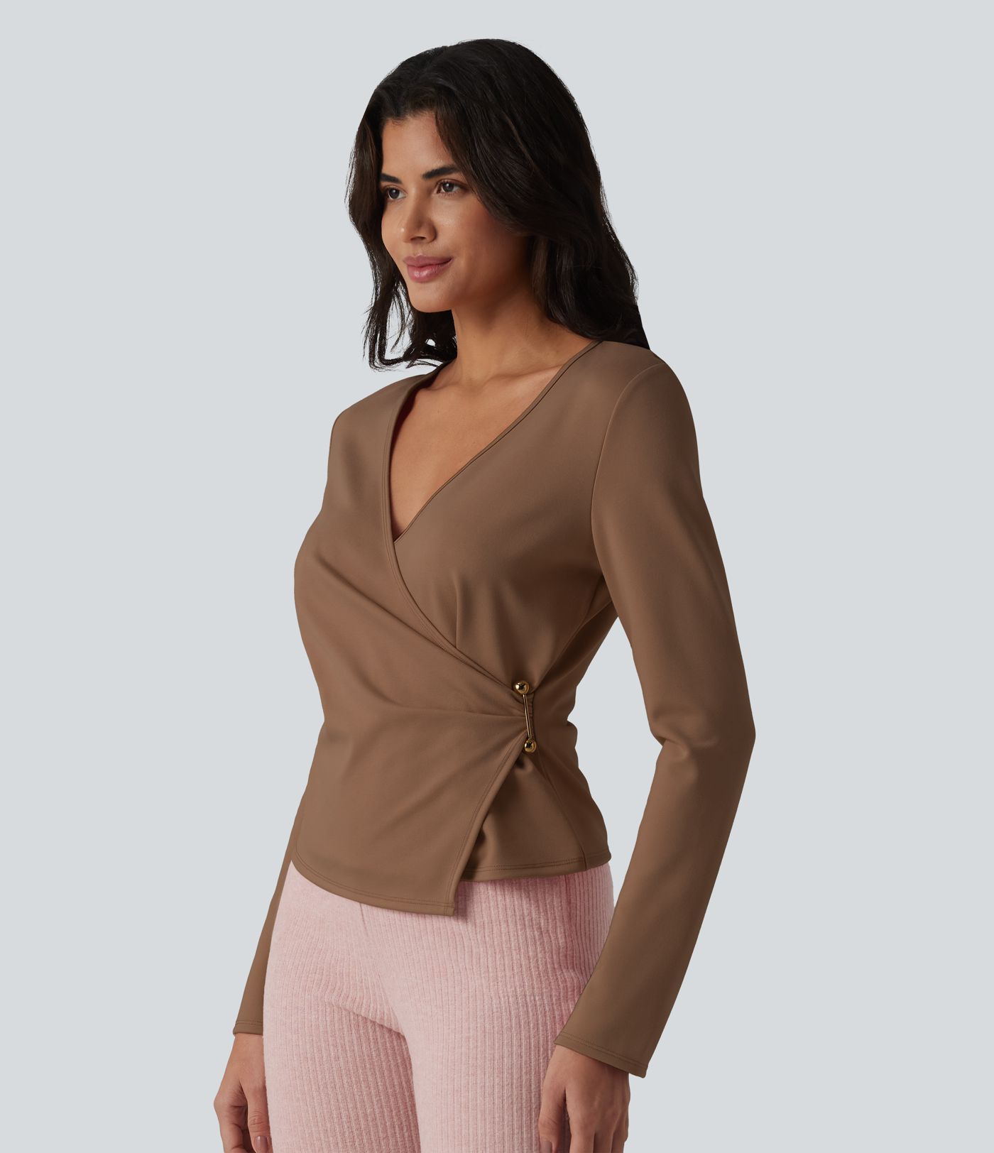 V-neck Long Sleeve Wrap Casual Top