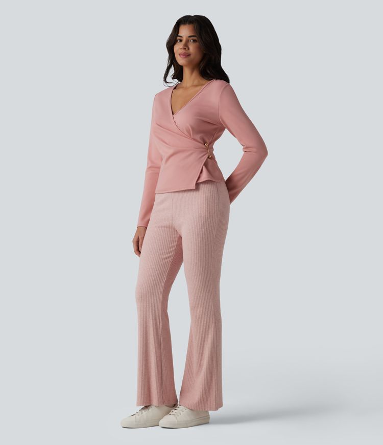V-neck Long Sleeve Wrap Casual Top