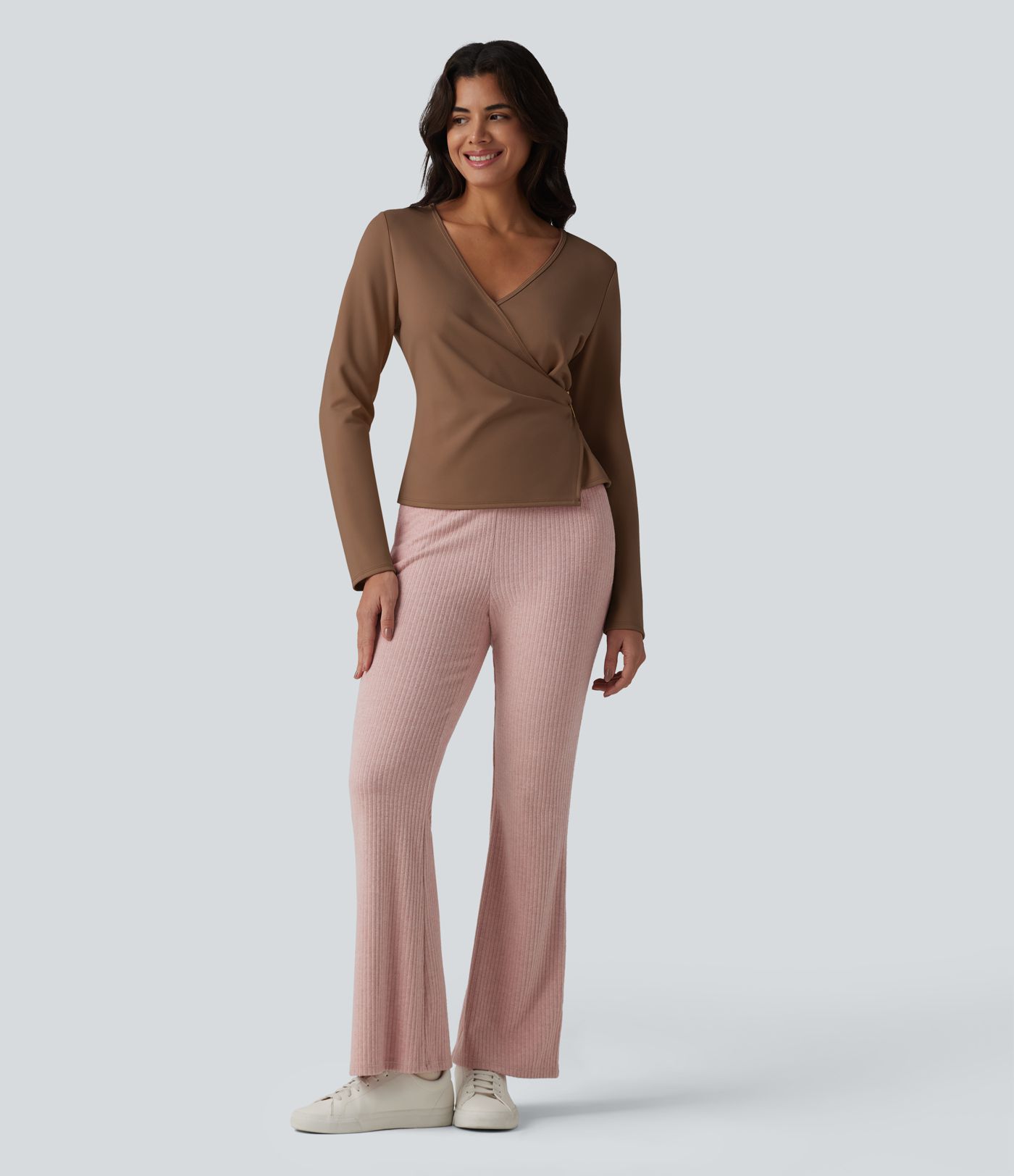 V-neck Long Sleeve Wrap Casual Top