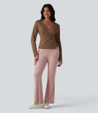V-neck Long Sleeve Wrap Casual Top