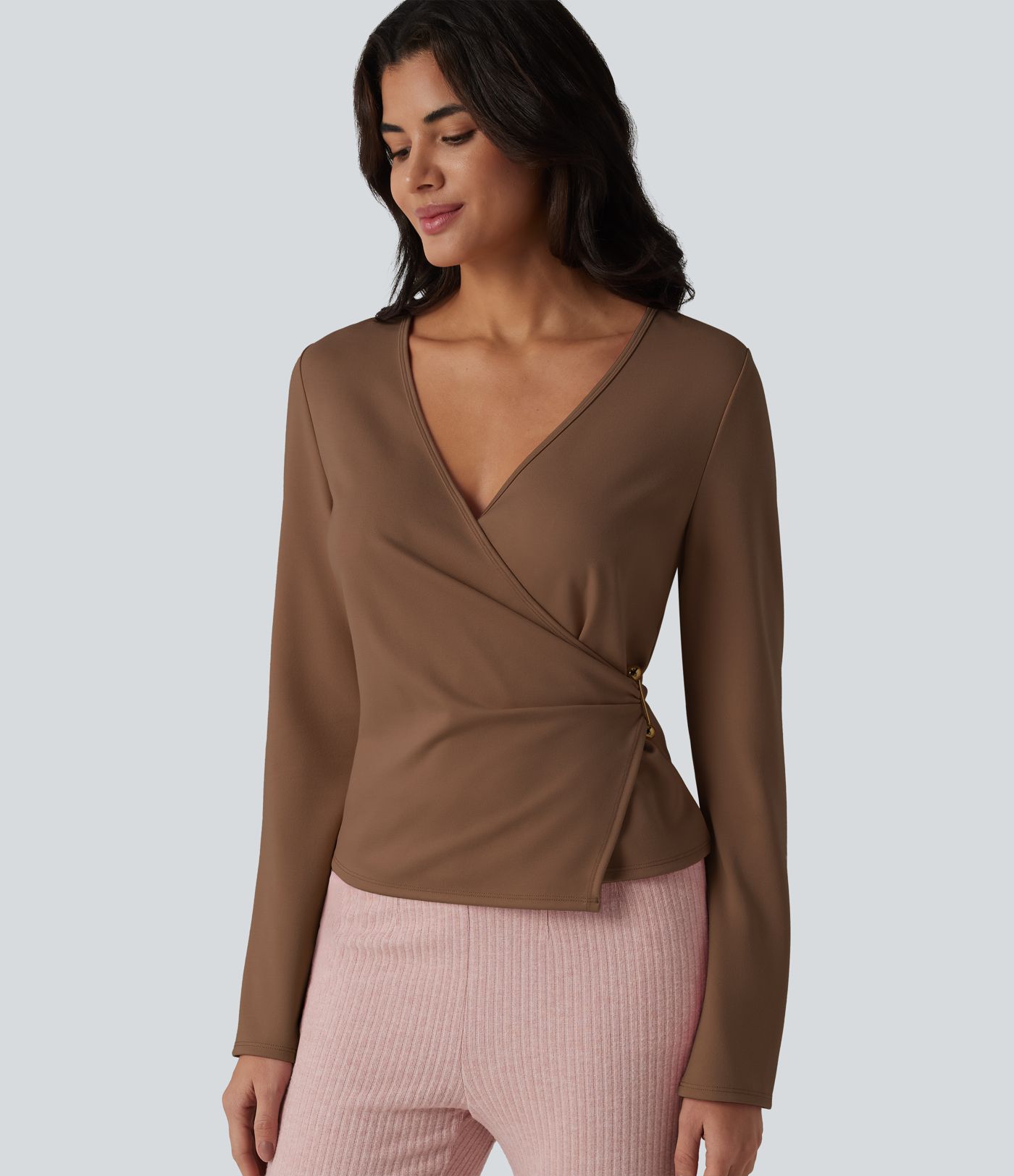 V-neck Long Sleeve Wrap Casual Top