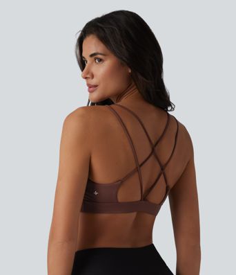 Yoga-Sport-BH aus geripptem Strick mit leichtem Support, eckigem Ausschnitt und integriertem BH - UPF40+