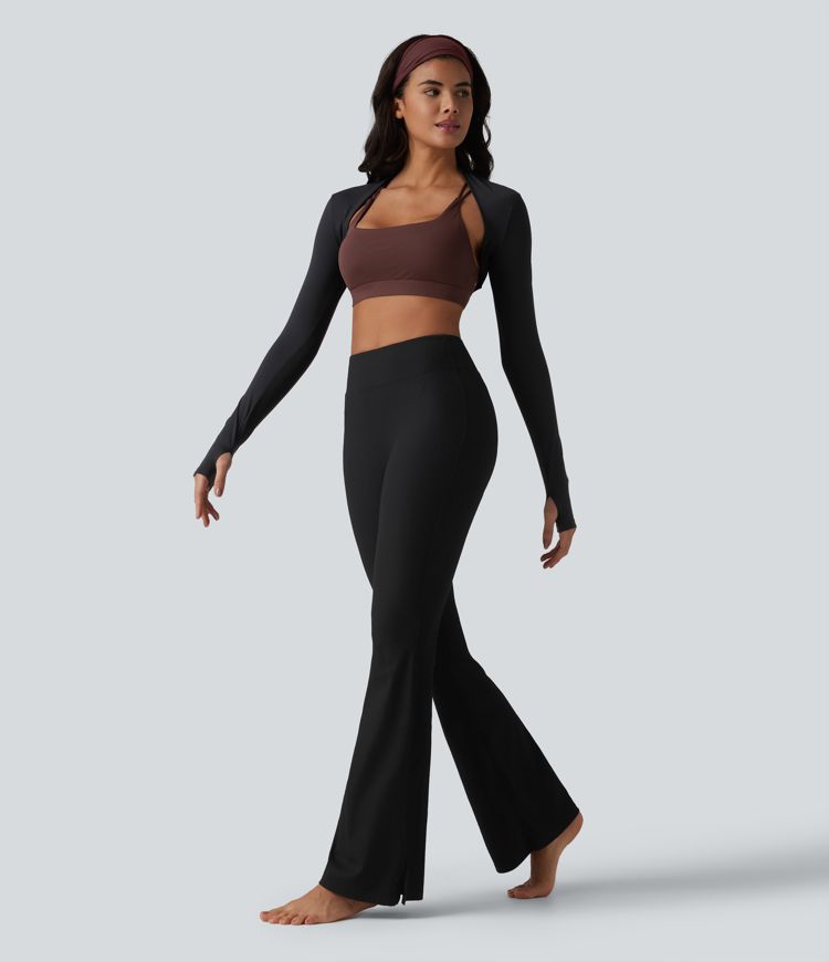 Yoga-Sport-BH aus geripptem Strick mit leichtem Support, eckigem Ausschnitt und integriertem BH - UPF40+