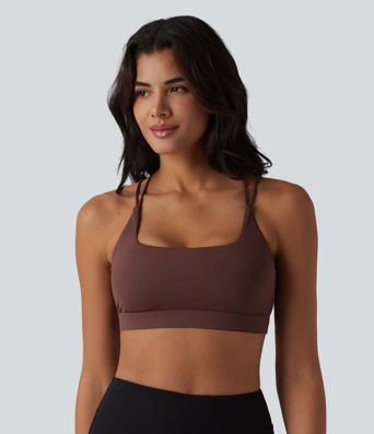 Yoga-Sport-BH aus geripptem Strick mit leichtem Support, eckigem Ausschnitt und integriertem BH - UPF40+