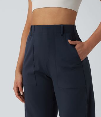 Pantalon décontracté DayStretch taille haute, coupe barrel avec poches