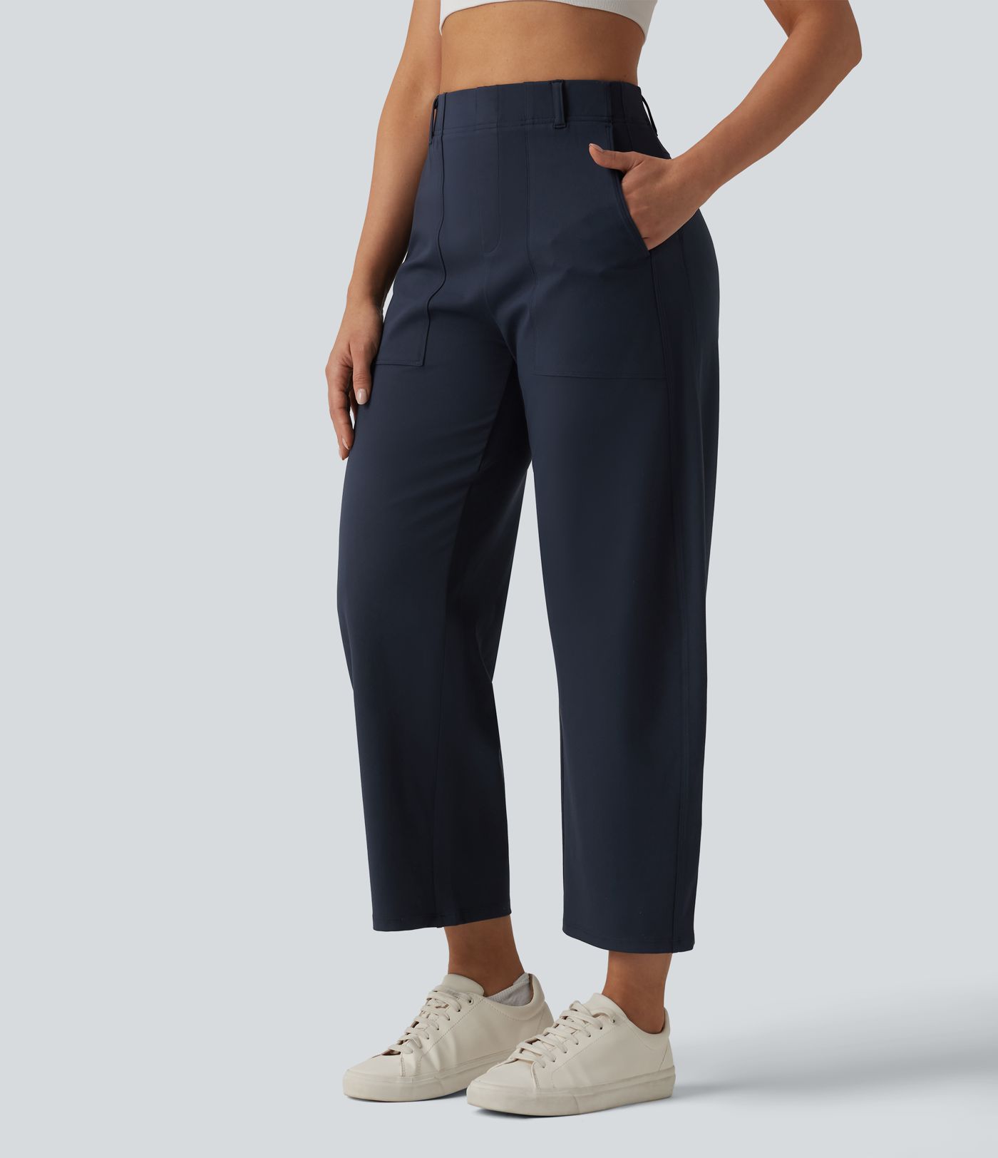 Pantalon décontracté DayStretch taille haute, coupe barrel avec poches