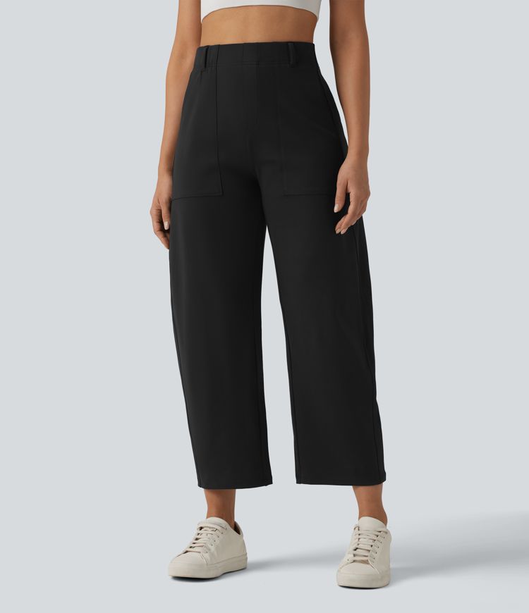 Pantalon décontracté DayStretch taille haute, coupe barrel avec poches