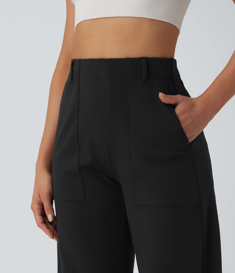 Pantalon décontracté DayStretch taille haute, coupe barrel avec poches