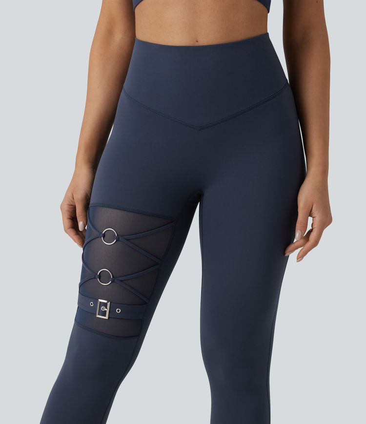 Halara UltraSculpt™ High Waisted Tummy Control Breathable Mesh Buckle Yoga 7/8 Leggings