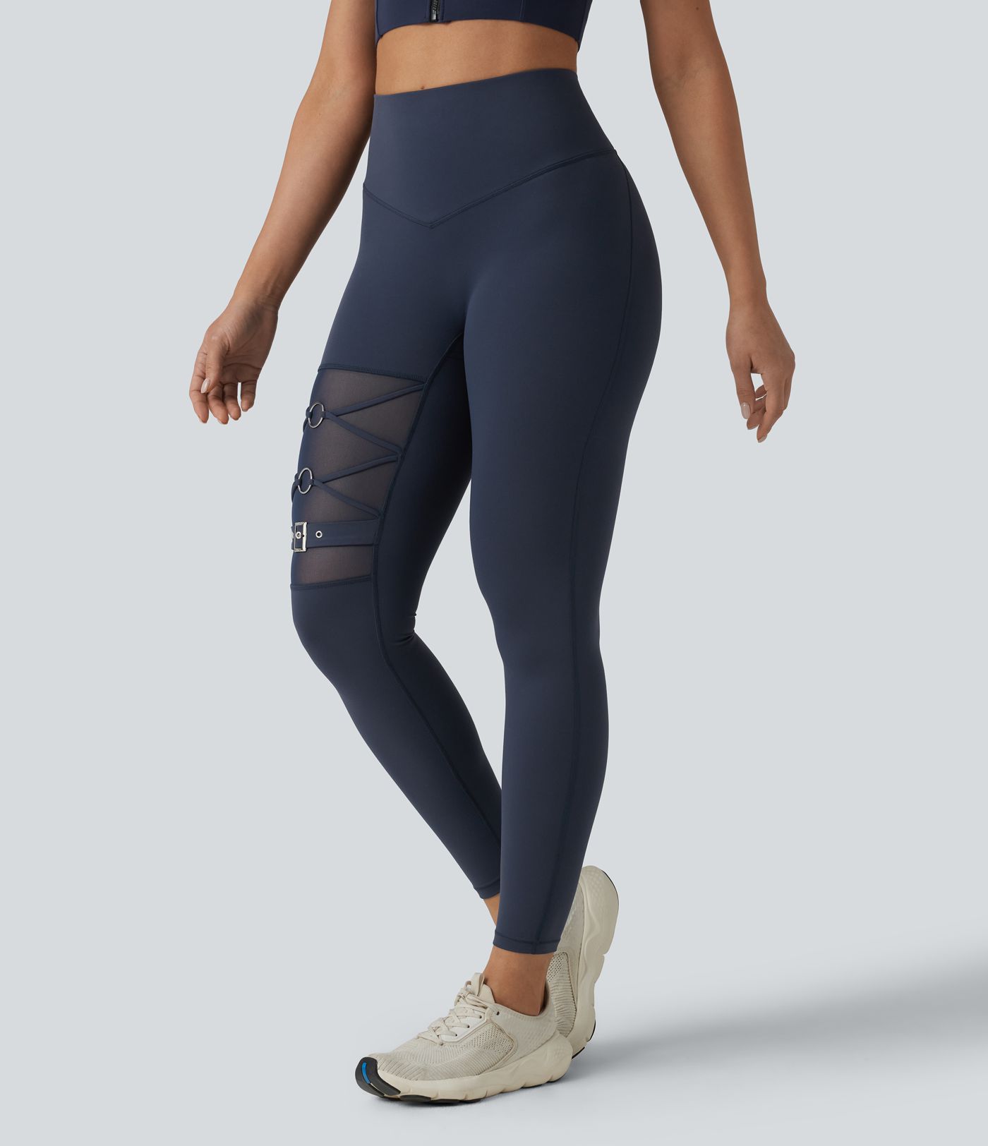 Halara UltraSculpt™ High Waisted Tummy Control Breathable Mesh Buckle Yoga 7/8 Leggings