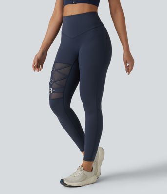 Halara UltraSculpt™ High Waisted Tummy Control Breathable Mesh Buckle Yoga 7/8 Leggings