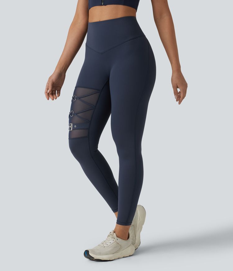 Halara UltraSculpt™ High Waisted Tummy Control Breathable Mesh Buckle Yoga 7/8 Leggings