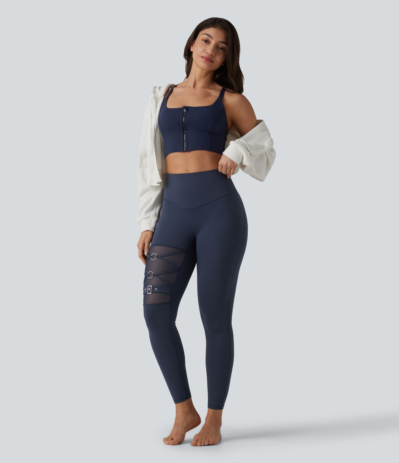 Halara UltraSculpt™ High Waisted Tummy Control Breathable Mesh Buckle Yoga 7/8 Leggings