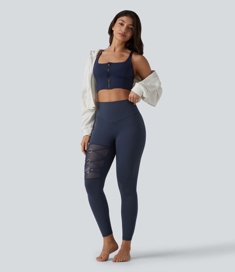 Halara UltraSculpt™ High Waisted Tummy Control Breathable Mesh Buckle Yoga 7/8 Leggings
