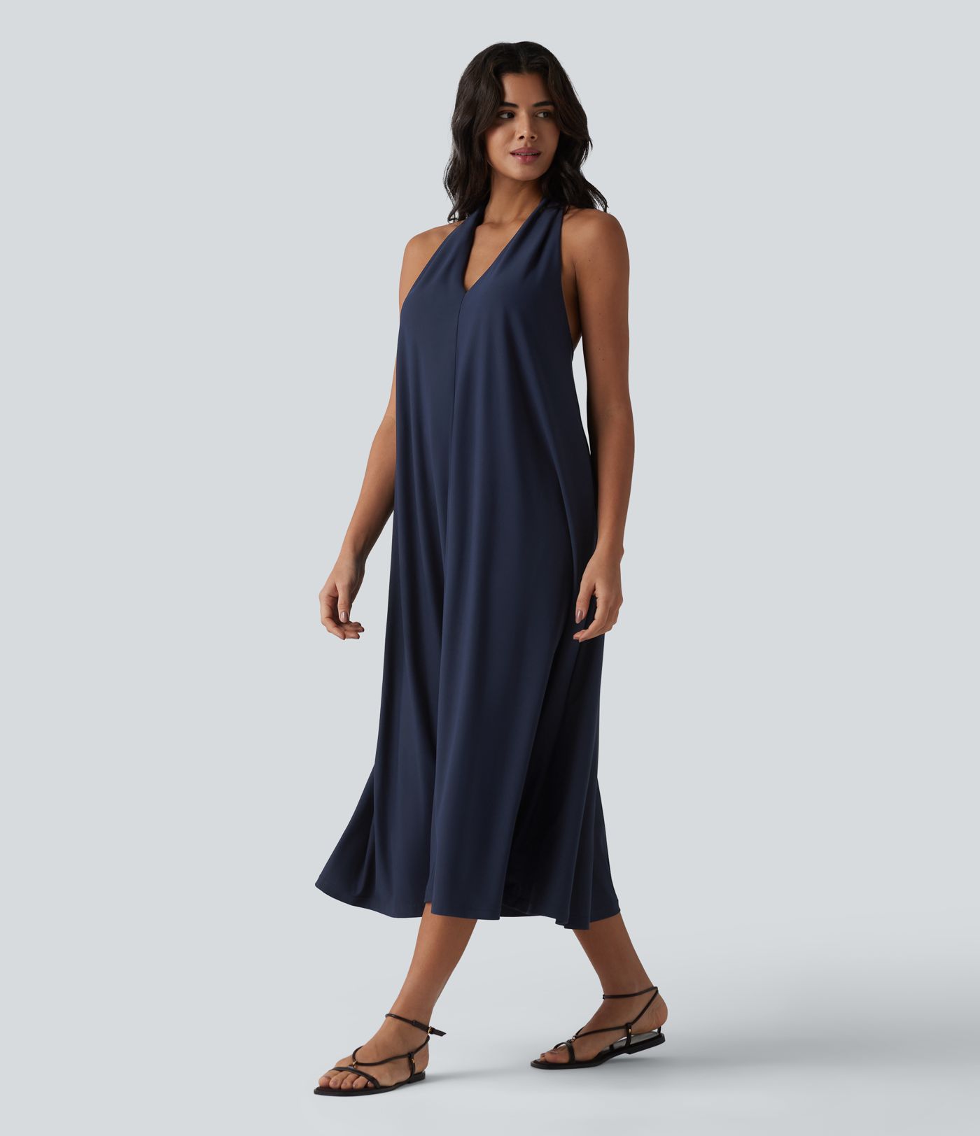 Lässiges Midi-Kleid mit V-Ausschnitt und Taschen