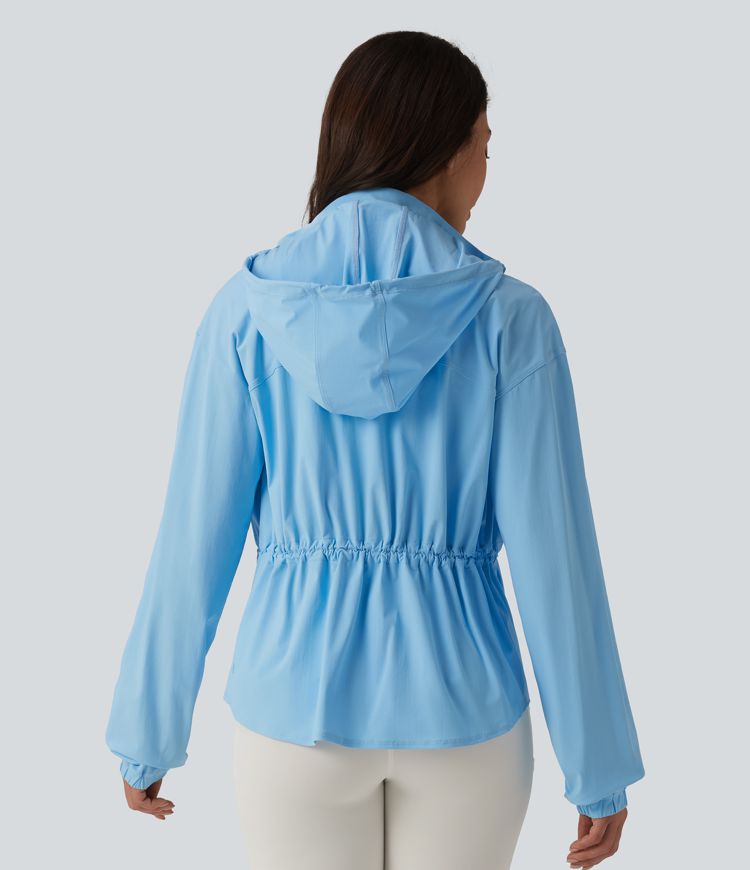 Veste de sport déperlante à capuche amovible avec cordon de serrage et poches zippées