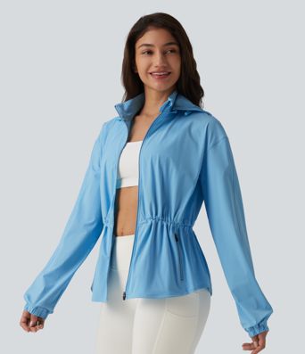 Veste de sport déperlante à capuche amovible avec cordon de serrage et poches zippées