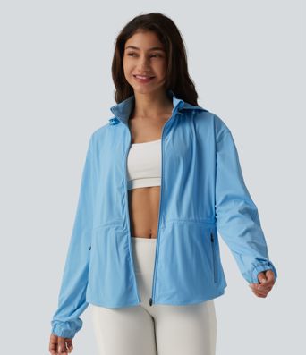 Veste de sport déperlante à capuche amovible avec cordon de serrage et poches zippées