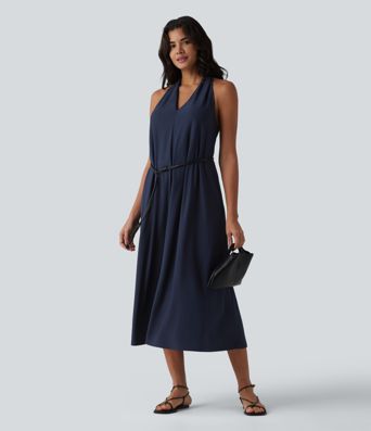 Lässiges Midi-Kleid mit V-Ausschnitt und Taschen