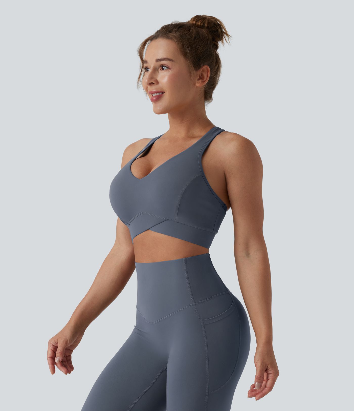 Halara UltraSculpt™ Light Support V Neck Racerback Running Sports Bra D-F Cups