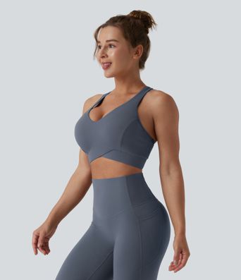 Halara UltraSculpt™ Light Support V Neck Racerback Running Sports Bra D-F Cups