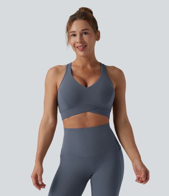 Halara UltraSculpt™ Light Support V Neck Racerback Running Sports Bra D-F Cups