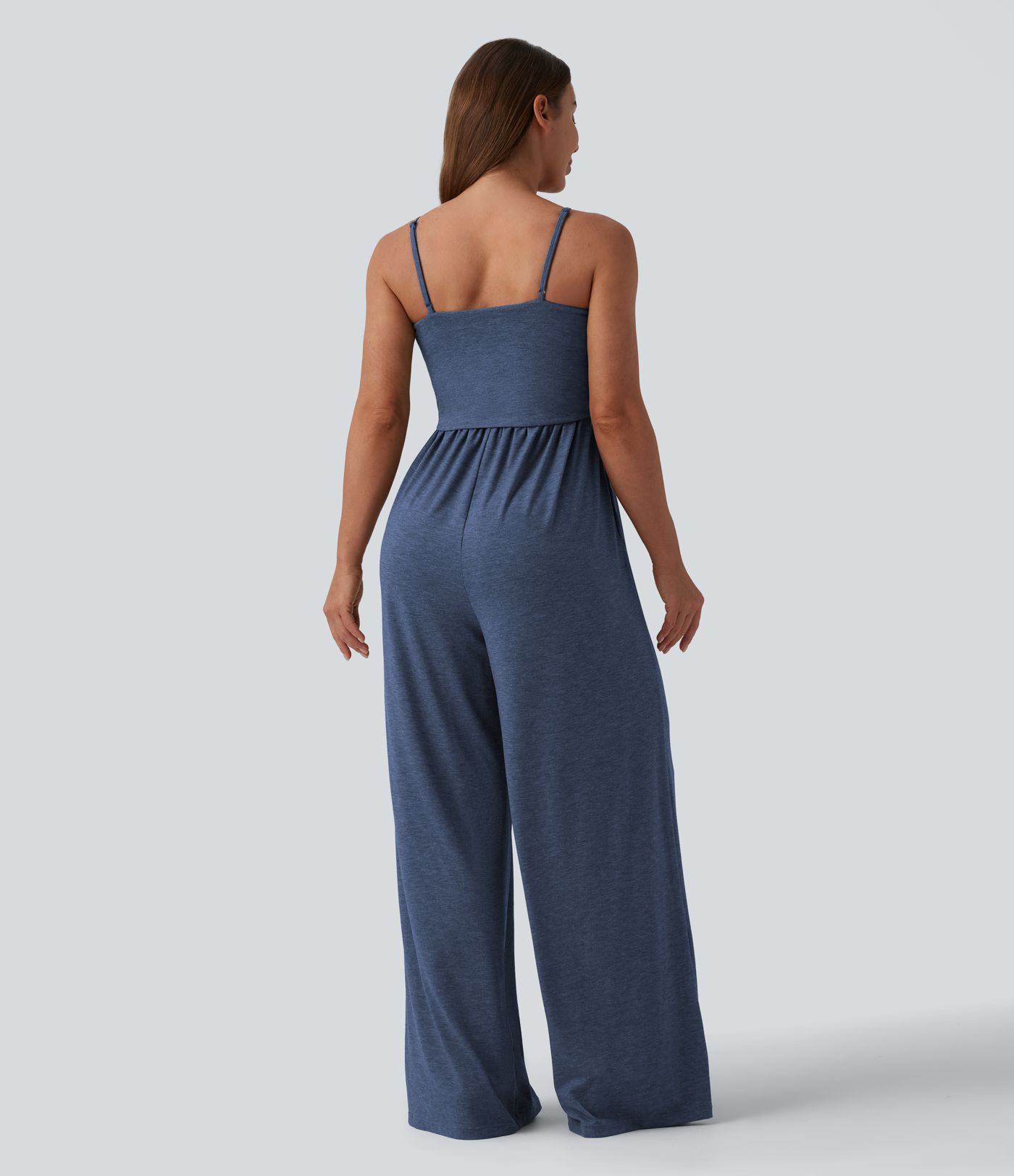 Adjustable Straps Ruched Wide Leg Heathered Casual Jumpsuit with Pockets-Easy Peezy