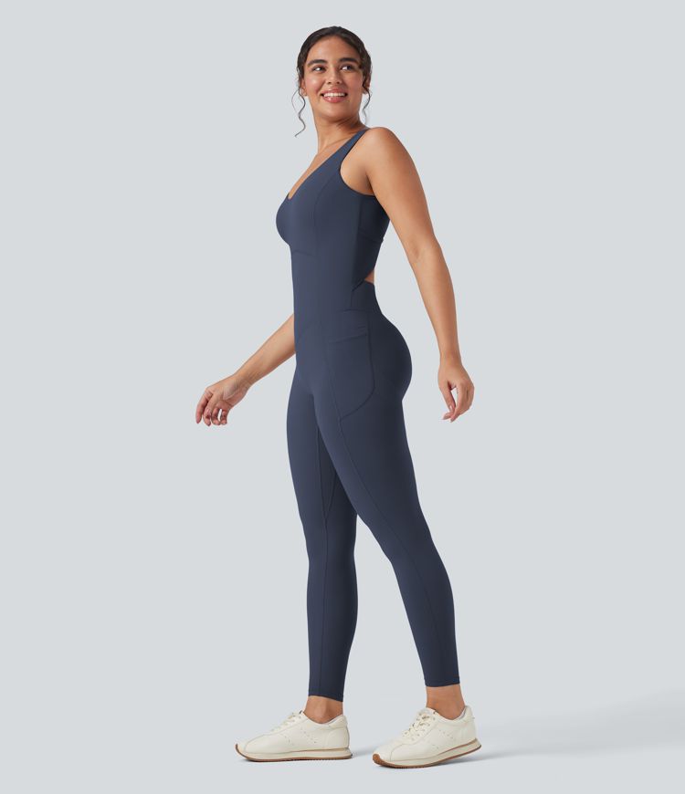 Halara UltraSculpt™ V Neck Butt Lifting Workout Jumpsuit with Pockets