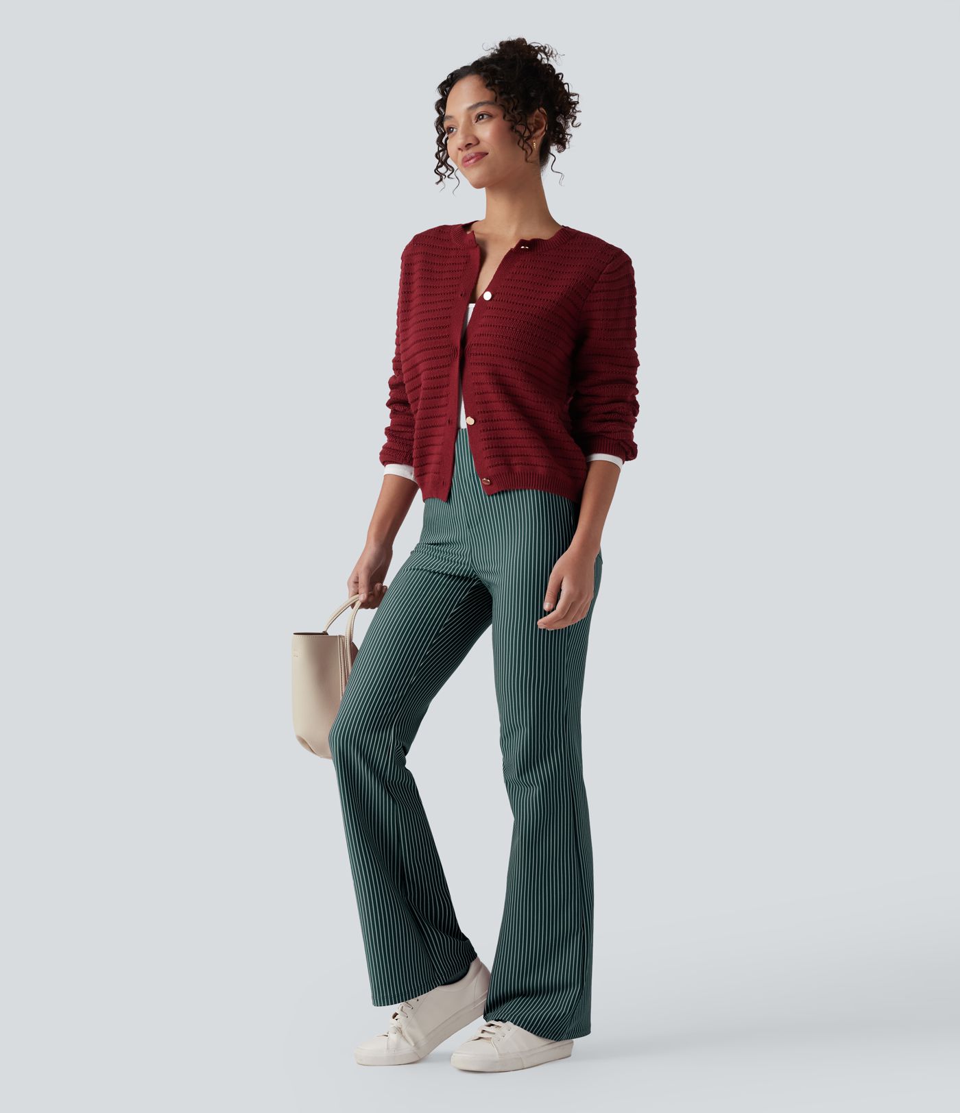 Halara Flex™ High Waisted Striped Work Flared Trousers with Pockets