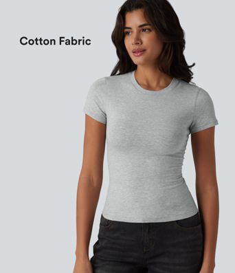 Halara Cotton Jersey Round Neck Short Sleeve Casual Cotton T-Shirt