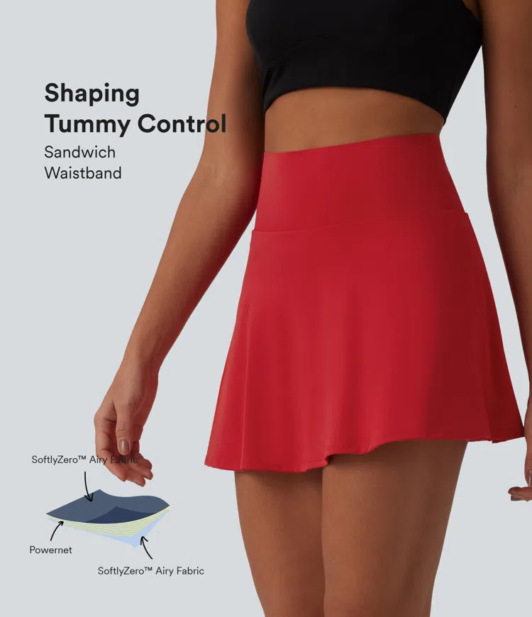 SoftlyZero™ Airy High Waisted Tummy Control 2-in-1 InstantCool Mini Tennis Skirt with Pockets