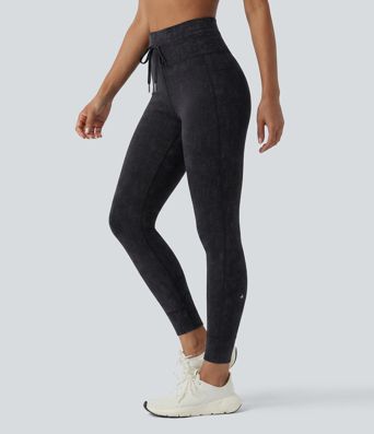 High Waisted Drawstring Casual 7/8 Leggings with Pockets