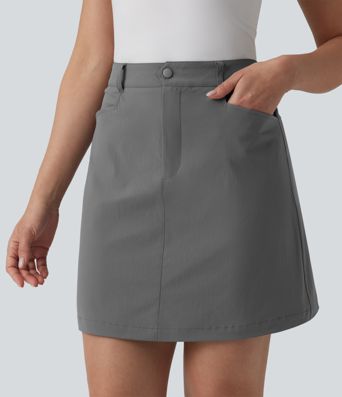 High Waisted A Line Mini Golf Skirt with Pockets-Longer Length