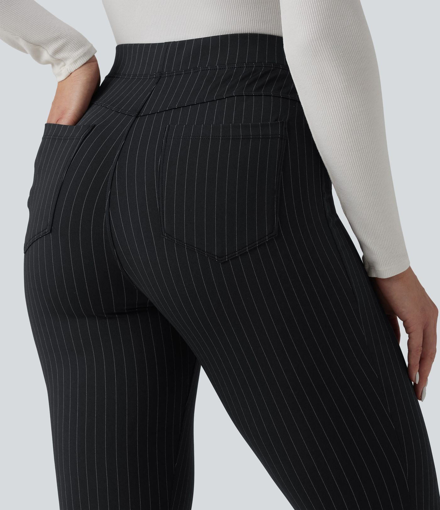 High Waisted Stripe Skinny Work Pants with Pockets