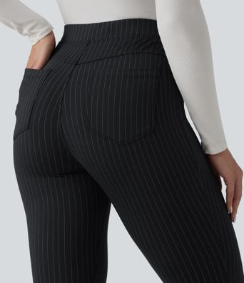 High Waisted Stripe Skinny Work Pants with Pockets