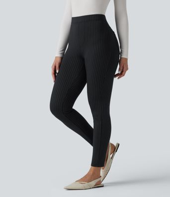 High Waisted Stripe Skinny Work Pants with Pockets