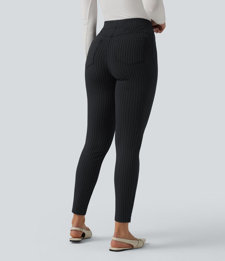 High Waisted Stripe Skinny Work Pants with Pockets