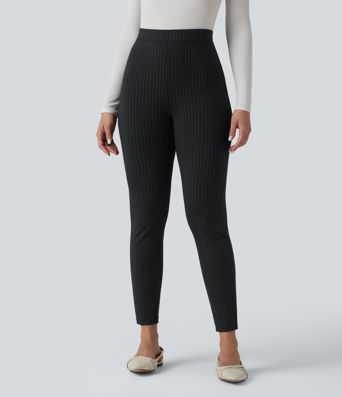 High Waisted Stripe Skinny Work Pants with Pockets