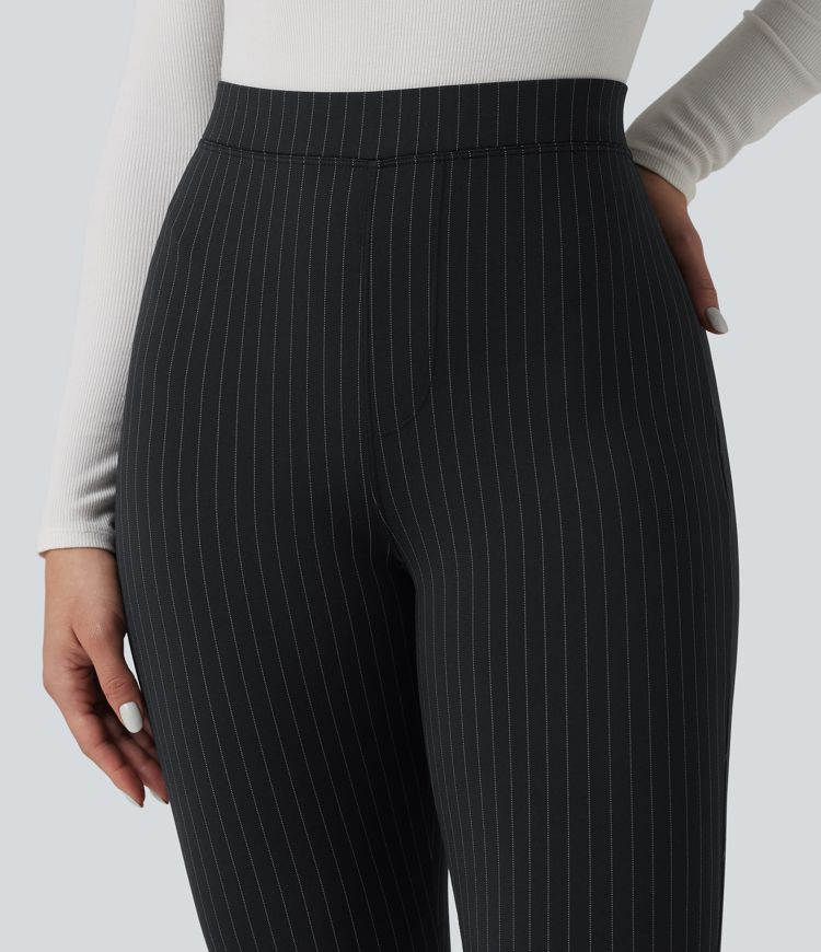 High Waisted Stripe Skinny Work Pants with Pockets