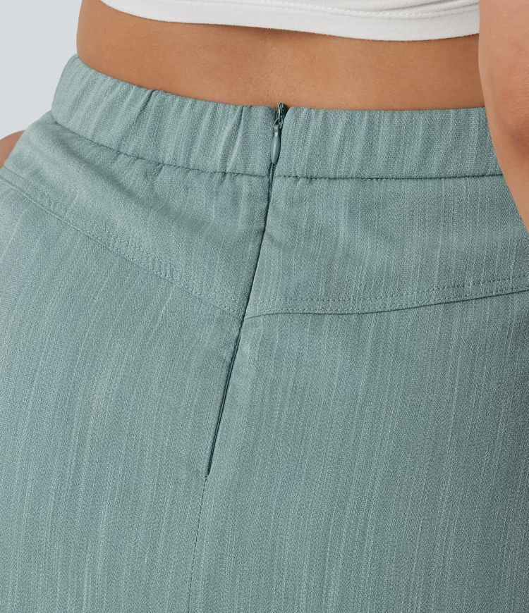 High Waisted 2-in-1 Mini Casual Linen-Feel Skirt with Pockets