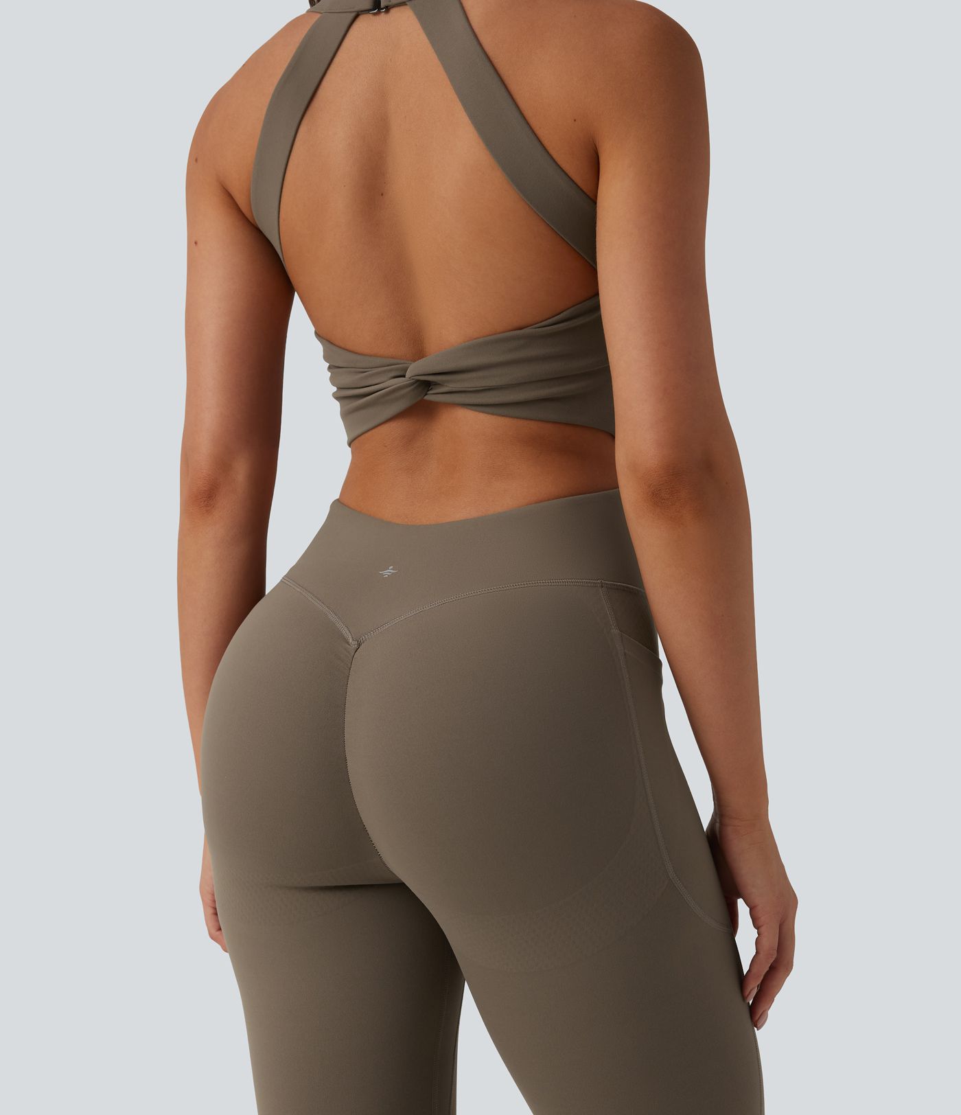 Halara UltraSculpt™ Twisted Backless Tummy Control Butt Lifting Bootcut Workout Jumpsuit with Pockets-Easy Peezy Edition