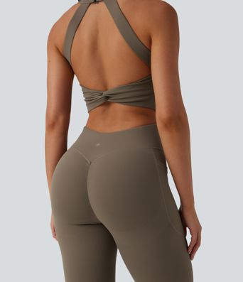 Halara UltraSculpt™ Twisted Backless Tummy Control Butt Lifting Bootcut Workout Jumpsuit with Pockets-Easy Peezy Edition