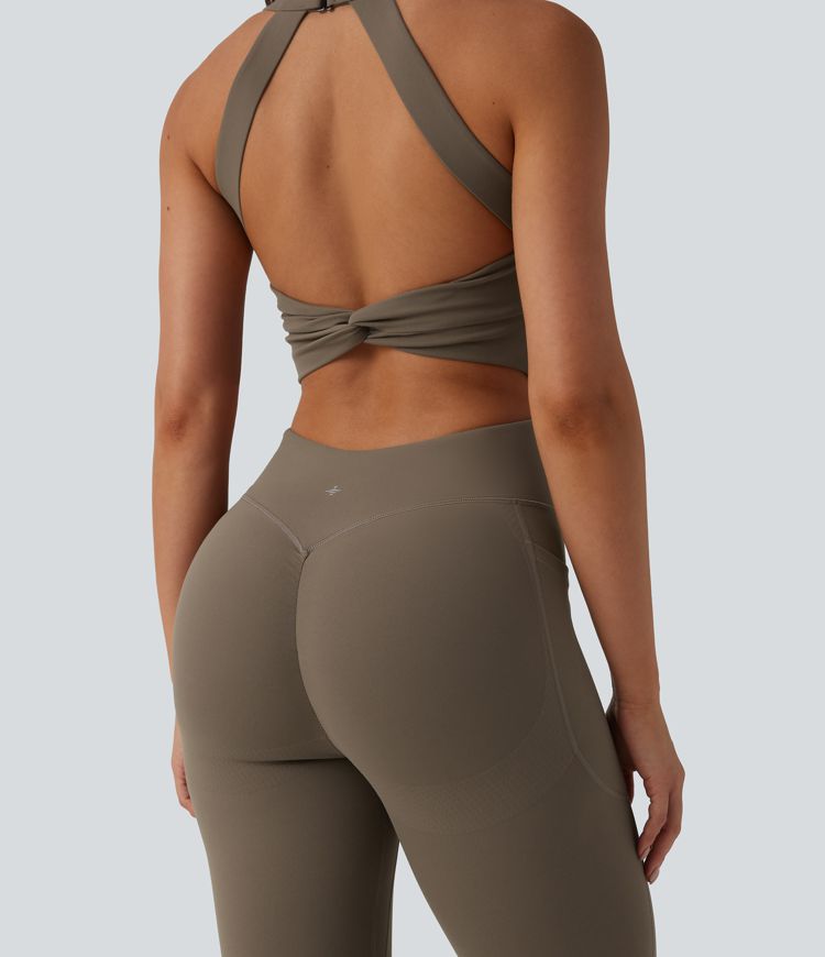 Halara UltraSculpt™ Twisted Backless Tummy Control Butt Lifting Bootcut Workout Jumpsuit with Pockets-Easy Peezy Edition