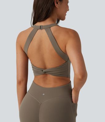 Halara UltraSculpt™ Twisted Backless Tummy Control Butt Lifting Bootcut Workout Jumpsuit with Pockets-Easy Peezy Edition