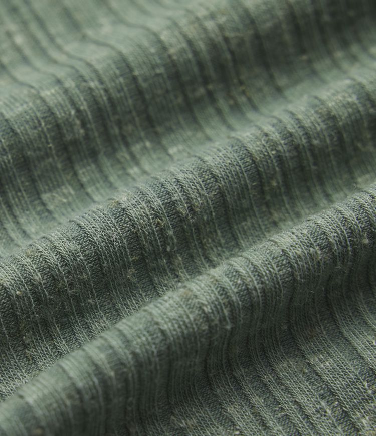 Ribbed Knit V Neck Short Sleeve Flare Mini Casual Linen-Blend Dress