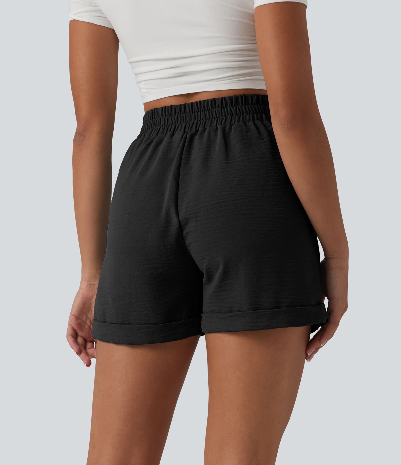 Lässige Shorts in Leinenoptik mit hohem Bund und Seitentaschen - 10,2 cm